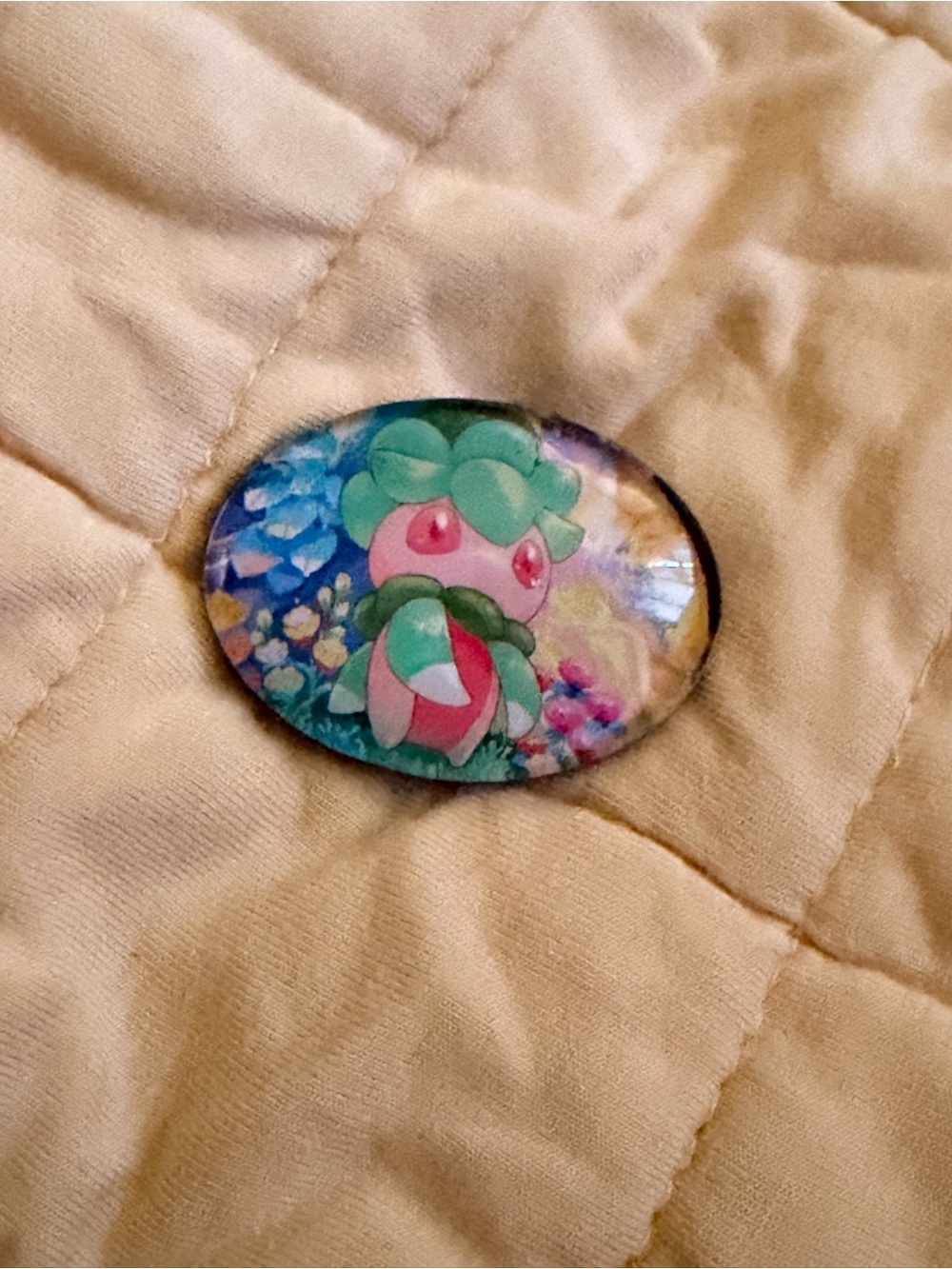 Pokemon Floral Glass Cabochon - Green Pink Blue